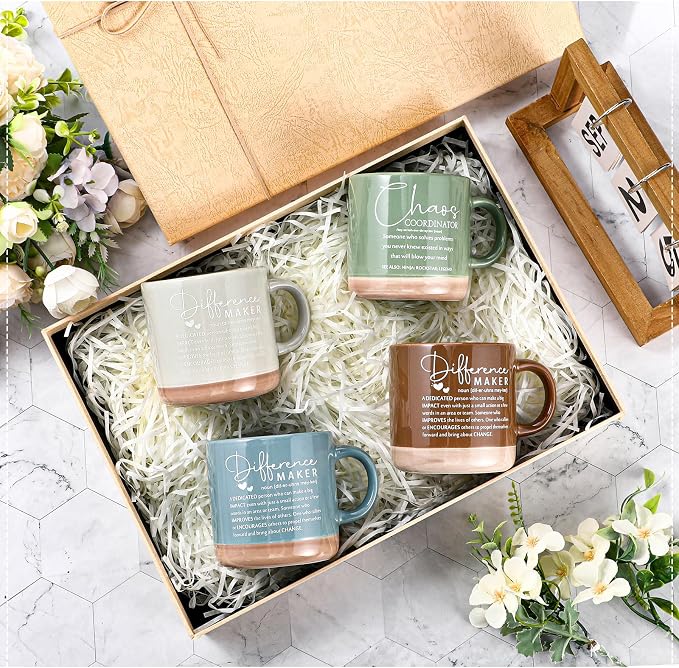 Didaey 10 Pcs Difference Maker Appreciation Gifts Bulk Inspirational Ceramic Coffee Mugs 13 oz Thank You Mug Housekeeping Appreciation Gifts for Teacher Boss Leader Office Coworker Staff, 10 Colors