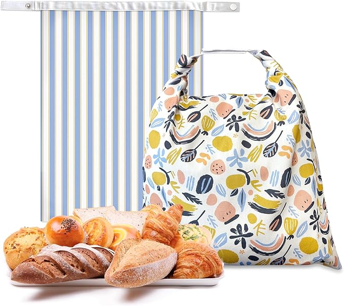 2 Pack Reusable Beeswax Bread Bags for Sourdough & Homemade Bread，bees wax bread bags for homemade bread sourdough ，Cotton Reusable Beeswax Bread Storage Bag, Keep Fresh and Portable
