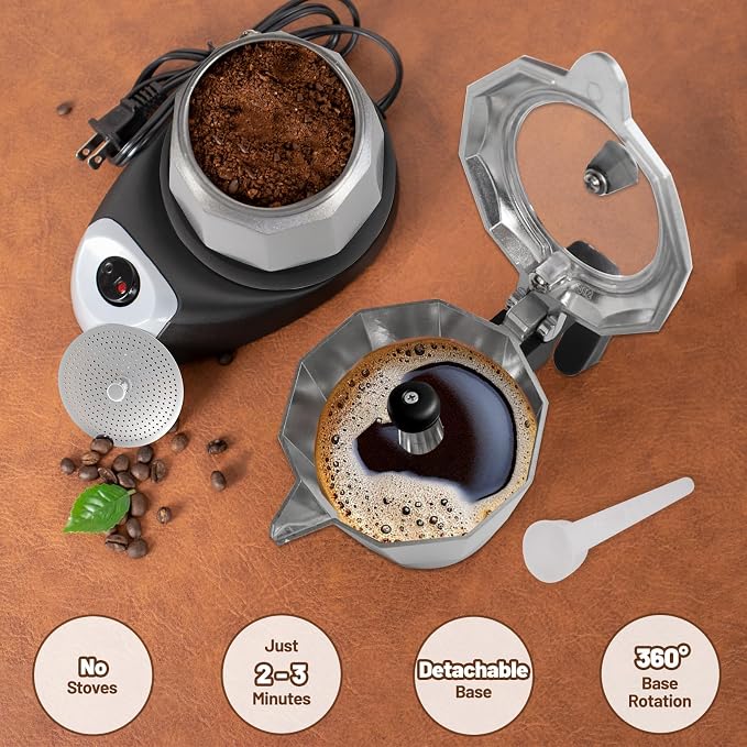 Electric Aluminum Moka Pot 3-6 Cup 150-300ml Stovetop Espresso Maker Portable Electric Expresso Pot Mocha Pot Percolator Italian Coffee Makers Greca Machine Cafe Classic for Home Camping