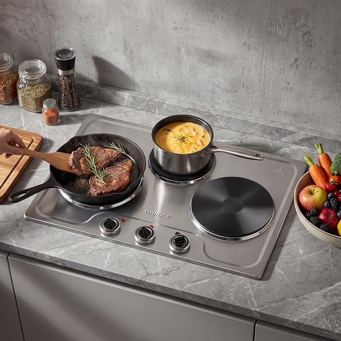 CUSIMAX Electric Hot Plate for Cooking,1800W Triple Burner Portable Electric Stove with Independent Temperature Control,Electric Burners for All Cookware,Tabletop or Built-in,Stainless Steel
