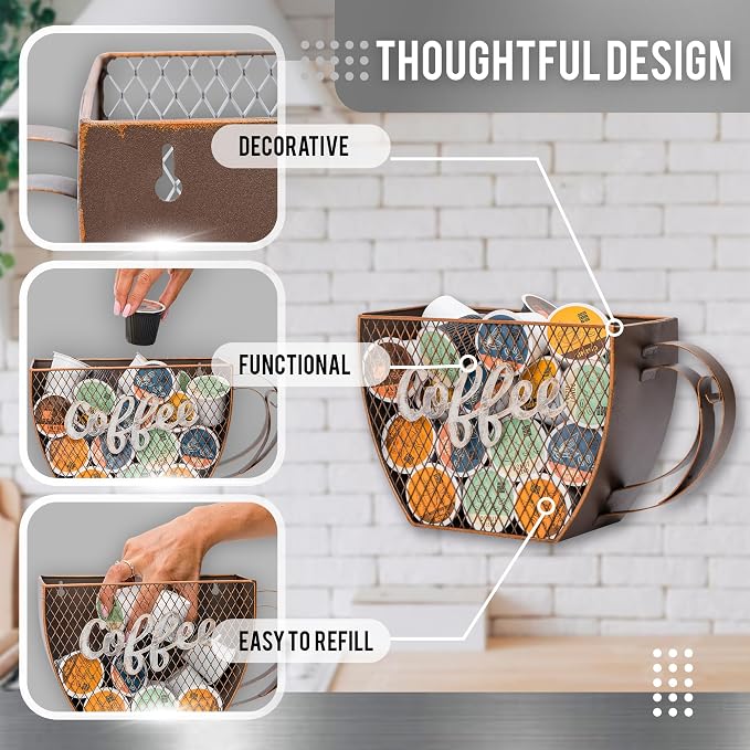 Made Easy Kit Coffee Pod Organizer - Home Coffee Bar Functional Décor - Café Station Countertop Storage Accessories (Coffee Cup (Mountable))
