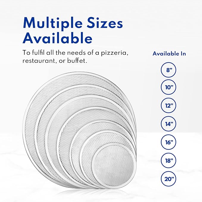 New Star Foodservice Seamless Aluminum Pizza Baking Screens, 20 Inch Round Mesh Pizza Pans for Crispy Crusts, Restaurant-Grade, Pack of 6
