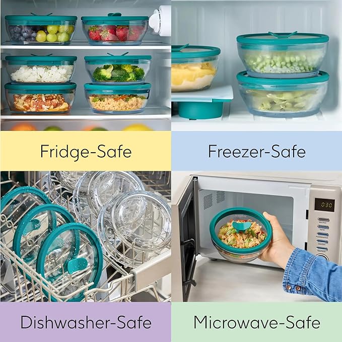Anyday 2 Pack 2.5 Cup Microwavable Glass Lunch Containers With Glass Lids, Microwave Safe Lunch Bowls with Lids for Work, Food Storage, Bento Box Meal Prep Container