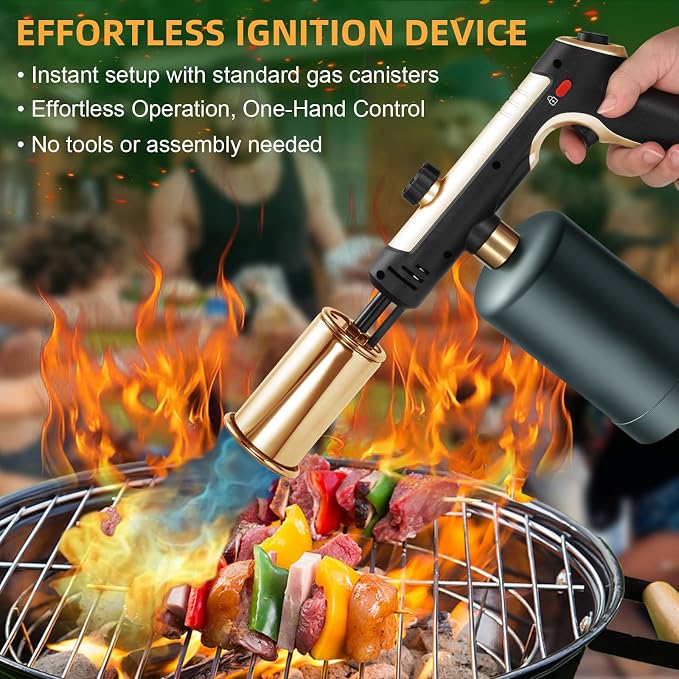 Powerful Propane Torch with One-Touch Max Fire, Adjustable Kitchen Torch with Safety Lock, Flamethrower, Blow Torch Gun for Grill, BBQ, Sous Vide, Campfire Starter (Tank Not Included)
