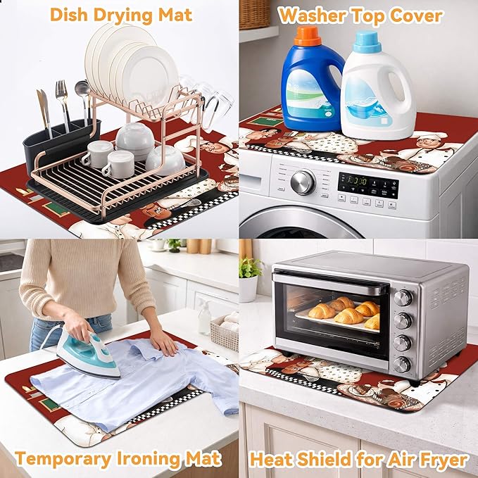 Decorative Stove Top Covers for Electric Stove 28"x20" – Heat Resistant Glass Cooktop Protector Dish Drying Mat – Non-Slip Rubber Backing Washer Top Cover Waterproof Extra Counter Space (Chef)