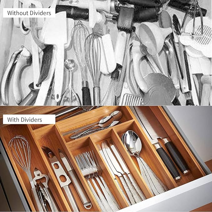 Utoplike Bamboo Expandable Kitchen Drawer Organizer and Bamboo Cutlery Tray Silverware,(11.5"-18") W X 15" H X 2.4“D (Small)