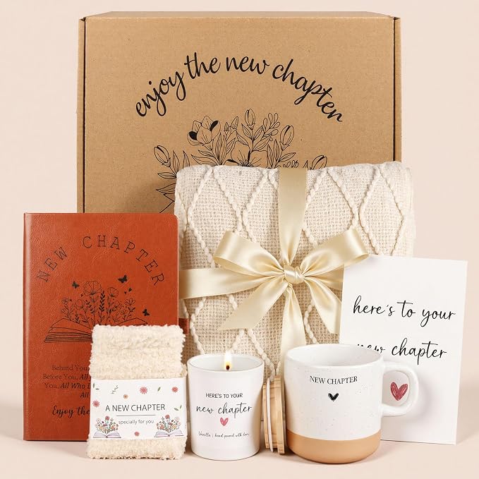 New Beginnings Gifts for Women, New-Chapter Happy Retirement Gifts for Woman, Graduation Gift, New Job Congratulations Gift for Women Farewell Going Away Basket for Woman, Coworker, Teacher, Friend | New-Chapter