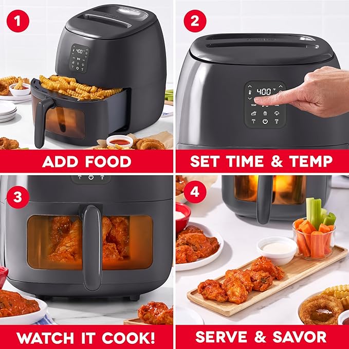 Dash 6QT Infrared Digital Air Fryer - Safe Ceramic Nonstick, Basket Style, Viewing Window, Custom Presets & Auto Shake Reminder - Dishwasher Safe Parts, 6 Quart Family-Size Air Fryer