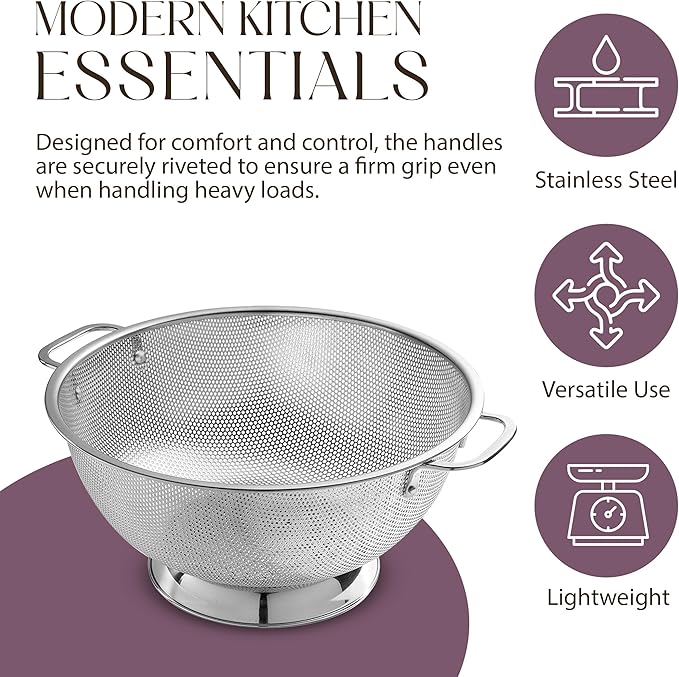 Bellemain Micro-perforated Stainless Steel Colander-Dishwasher Safe (3 QT and 5 QT)