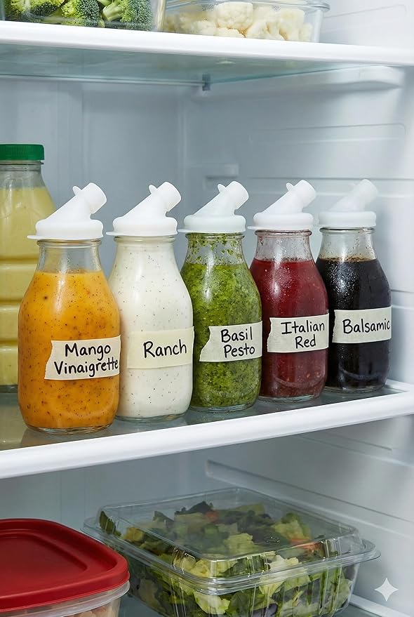 kitchentoolz 16oz Salad Dressing Shaker Bottle – Glass Bottle Salad Dressing Dispenser Container with Tamper-Proof Lid – 4 Pack