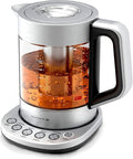 Viante Alba Electric Tea Kettle With Infuser, No Plastic, 1.5L | Borosilicate glass & 304 stainless steel construction. 4 temp presets, keep-warm, cordless, auto shut-off