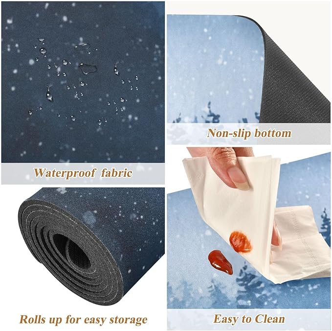 2-in-1 Table Runner Trivet for Hot Dishes Heat Resistant Hot Plate Mat Pad 39x12 Inch Waterproof Table Protector Trivets for Countertop Decorative Watercolor Winter Mountain Blue