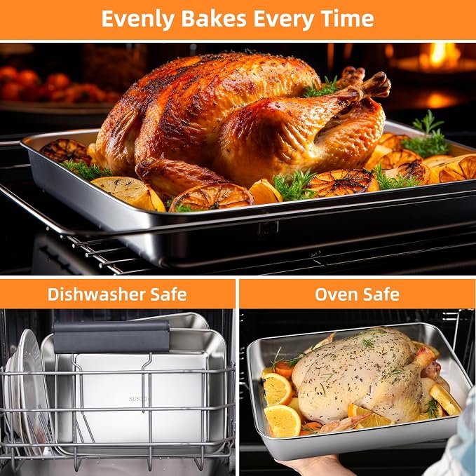 3 PCS Stainless Steel Food Storage Containers with lids,2.16 Inch Deep, 8x10 Inch Stainless Steel Oven plate, Metal Roasting Pan for Meal Prep、Meat, Rustproof & Heavy,Dishwasher Safe & Freezer