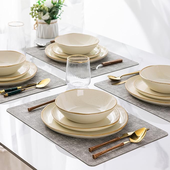 AmorArc Ceramic Dinnerware Sets,Handmade Reactive Glaze Stoneware Plates and Bowls Sets,Highly Scratch Resistant | Dishwasher & Microwave Safe Dishes Set,Service for 4 (12pc)