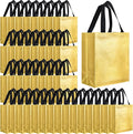 Eccliy Reusable Gift Bags Set Glossy Grocery Gift Tote Bag with Handle for Wedding, Bridal Shower, 4th of July, Summer Event(10 x 8 x 4.7 Inch,Gold with Black Handles,80 Pcs)