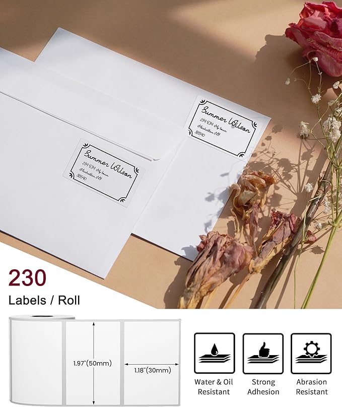 Phomemo [6x230 pcs] Original Labels for M110 M100 M220 M221 M120 M200, 6 Rolls, 1.97'' x 1.18''(50x30mm), 230 Labels/Roll, Square, White, Also Support Phomemo Shipping Printer for Barcode, Address