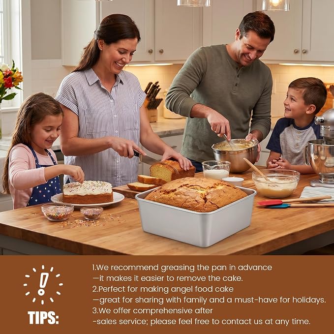 18 Cup One-Piece Square Tube Cake Pan - Anodized Aluminum 9x9x4.5 In, Seamless, Easy Release & Even Heating for Chiffon, Angel Food, Sponge and Pound Cakes