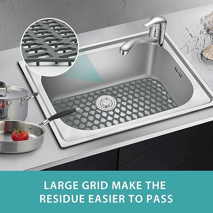 SAMSIER Silicone Sink Protectors Mats (13x11 & 14x12 & 16x12 & 18x16 & 19x14 & 21x16 & 22x13 & 25x16 & 26x14 & 28x14 & 30x16) for Bottom of Kitchen Sink (30”x16”, Rear Drain)