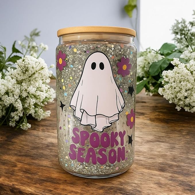 SIECCY Snow Globe Tumbler Kit – 4 Pack 16oz Snow Globe Cups, Pre-Drilled Double Wall Glass, Bamboo Lids, Straws, 13 Glitter Colors, Funnels, Bent Syringe, UV Resin