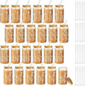 Mumufy 24 Pack Glass Cups Gift Aesthetic Cute Glass Cup Tumbler Flower Iced Coffee Mugs 16 oz with Bamboo Lid & Straw, for Wedding Birthday Bridesmaid Mom Baby Shower