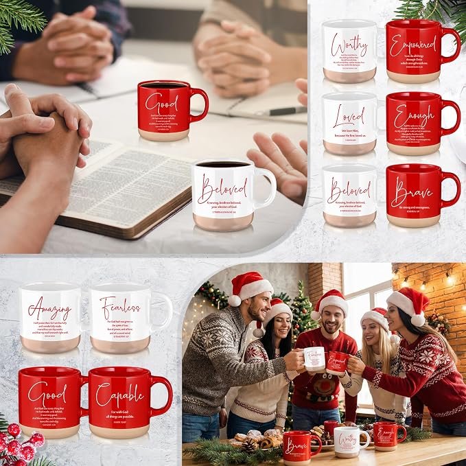 Didaey Christian Mug Bulk Fathers Day Church Gift Inspirational Bible Verse Coffee Mug 13 oz Religious Ceramic Cup for Women Bible Study Group Sunday School Teacher(10 Pcs,Classic Color,Classic Style)