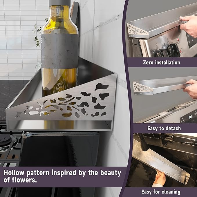 STUTOV 30" Magnetic Stove Top Shelf – Stainless Steel Spice Rack and Seasoning Organizer – Kitchen Shelf for Back of Stove – Over Stove Rack and Storage Organizer