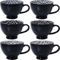 LEHAHA Coffee Mugs Set of 6, 14 Ounces footed Ceramic Mugs, Porcelain Black Coffee cups with handle for men women for Coffee, Tea, Cappuccino, Cocoa, Cereal, Black