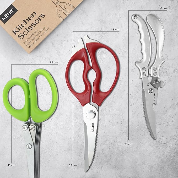 Heavy Duty Kitchen Shears - Premium Stainless Steel Cooking Scissors for Meat, Poultry, Herbs & More | Includes Bonus Herb Scissors & Poultry Shears in Giftable Box by Kiture