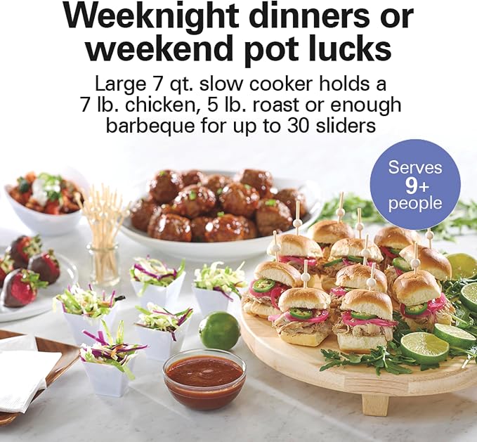Hamilton Beach 7 Quart Stay or Go Portable Programmable Slow Cooker | 15 Cooking Options | Clip-Tight Glass Lid For Easy Travel | 20 oz Party Dipper | Dishwasher Safe Stoneware Crock | Silver