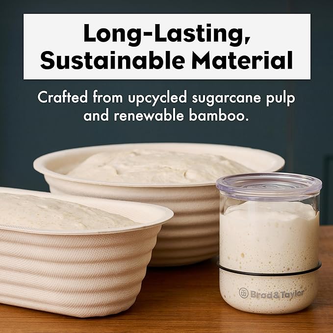 Brod & Taylor Banneton Batard 10” Proofing Basket for Sourdough & Artisan Bread Baking – Stackable, Made From Bamboo & Sugarcane Pulp (2-Pack)