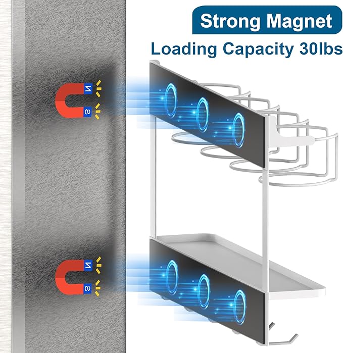 EASTTOWEST Magnetic Cup Storage Organizer Holder for Stanley 30/40 oz Tumbler,Strong Magnetic Rack for Fridge (White, 4CUPS)