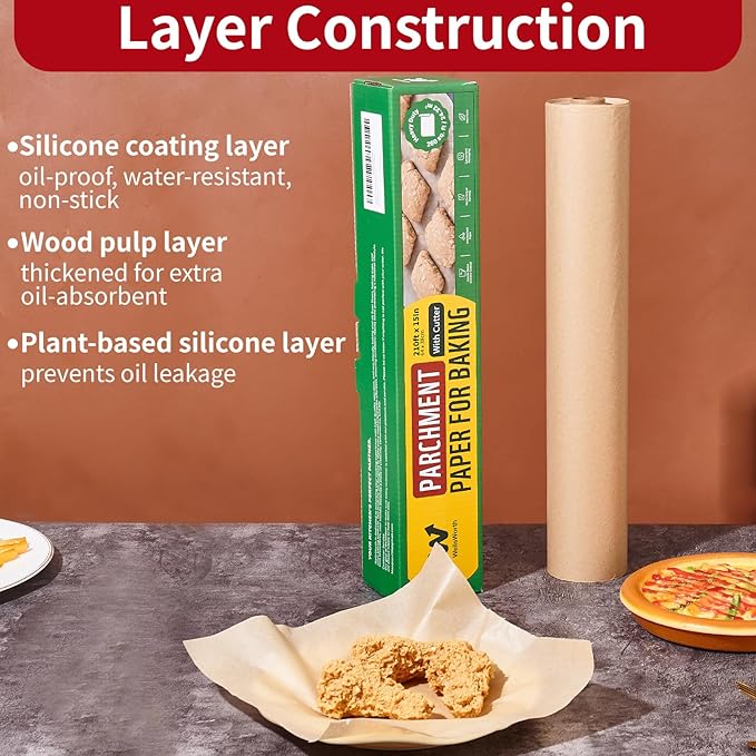 8" Air Fryer Paper Liners Round & Parchment Paper Roll 15 in x 210 ft