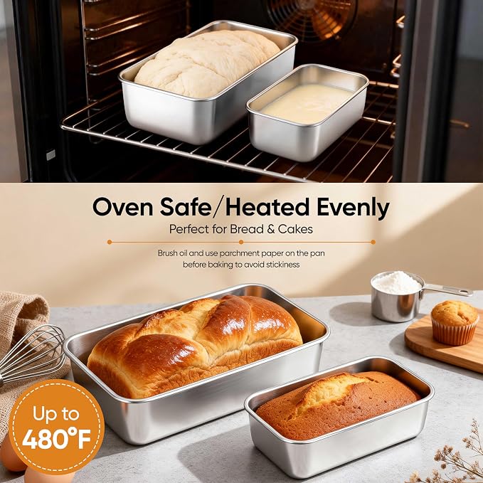 LIANYU 8 Pack Loaf Pan Set, 9x5 Inch Bread Pans and 6.3x3.5 Inch Mini Loaf Pan for Baking Bread, Stainless Steel Medium Small Bread Loaf Pans for Meatloaf Cake, Healthy & Non Toxic, 4 Medium+4 Small