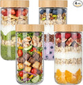 Vtopmart 4 Pack 24oz Glass Overnight Oats Containers with Bamboo Lids, Portable Wide Mouth Glass Jars Leak Proof, Reusable Glass Food Storage Containers for Yogurt Chia Pudding Salad Pickling Snacks