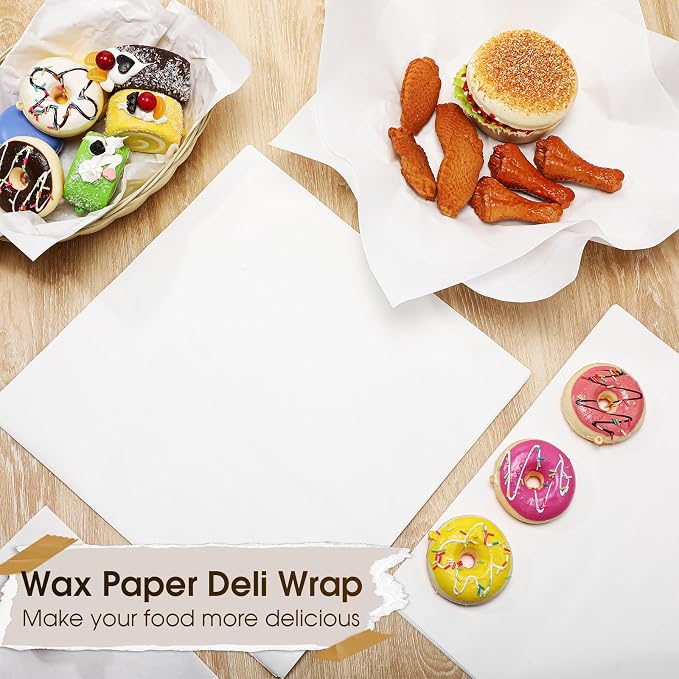 Spakon 1000 Sheets Wax Deli Paper Sheets for Food 12 x 12 Inch Checkered Dry Waxed Deli Basket Liners for Sandwich Wrapping, Food Basket Liners, Picnic party (White)