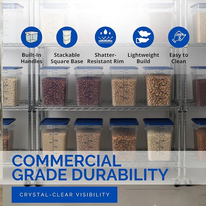 FSE 373-FCWL-22QT Food Container, 22 Qt Square Clear Storage Container with Measurement Markings, Stackable Space-Saving Design, Durable Construction, NSF