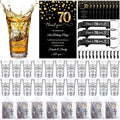 LemonRoad 50 Set 70th Birthday Party Favor for Guest Bulk, 1.4 oz Plastic Shot Glasses Cup, Cheers to 40/50/60/70/80 Years Beer Bottle Opener Keychain Thank You Card Gift Bag for Souvenir Party Gift