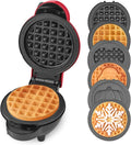 Dash Holiday MultiMaker Mini System - Includes Seasonal Snowflake, Pumpkin, Heart, Santa, and Classic Waffle Plates - Red, Six 4-Inch Removable Plates