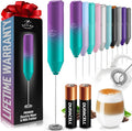 Zulay Kitchen Powerful Milk Frother AA Batteries Included – Ultra Fast Handheld Drink Mixer with Stainless Steel Whisk Stirrer for Coffee, Protein, Matcha & More, Frother Wand Electric Frothmate