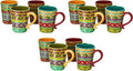 Tunisian Sunset 18 oz. Ceramic Mugs, Set of 4 – Multicolor Boho Coffee & Tea Cups with Bold Folk Art Patterns, Microwave & Dishwasher Safe, Eclectic Kitchen Gift Set for Beverage Lovers (Pack of 3)