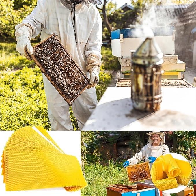 30PCS Beeswax Sheets Foundation Sheets 16-1/2 x 8-1/3 inch for Beehives Frames, Beeswax Sheets for Beekeeping,Candles Making, Hives (42cm x 21cm)