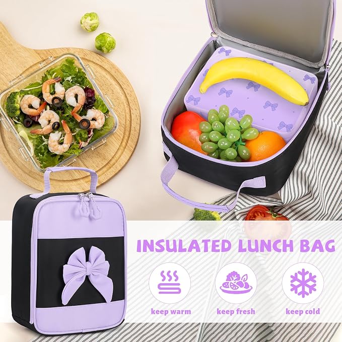 DIGOBAY Girls Backpack - Kids Bento Box Set with Insulated Lunch Bag, Cutlery and Pencil Case, 6 Leak-Proof Compartments, Removable Tray for Girls Teens School Picnic