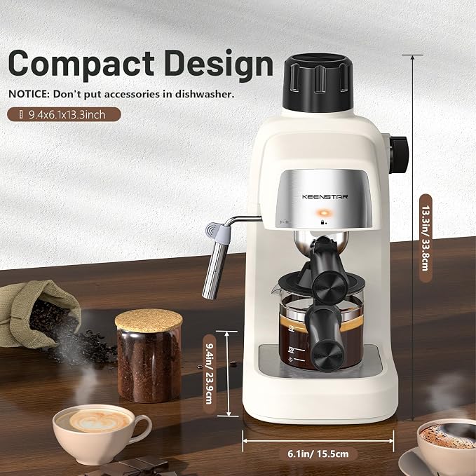KEENSTAR 3.5Bar Espresso Machine with Milk Frother, 800W Compact Espresso and Cappuccino Maker, Preheating Function, 4-Cup Espresso Maker for Latte or Cappuccino, Gift for Coffee Lovers Upgrade