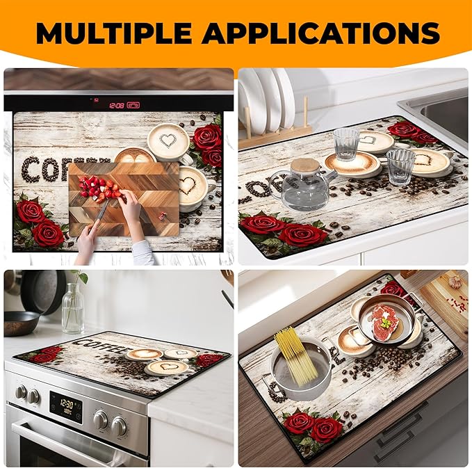 Stove Top Cover- Mat for Electric Stove Protector with Anti-Slip Rubber Coating Dish Drying Mats Scratch-Resistant (Cup, 30" x 21")