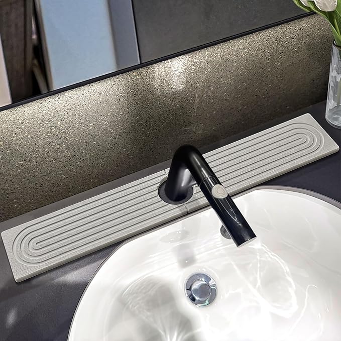Faucet Mat For Kitchen Sink, 23.6" Diatomite Kitchen Sink Splash Guard, Super Absorbent, Sink Faucet Mat Splash Guard, Faucet Sink Splash Guard For Bathroom Counter (Light Gray)