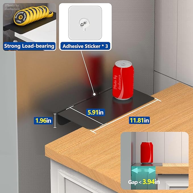 Metal Kitchen Refrigerator Gap Partition Countertop Gap Extension Board, Refrigerator Side Partition, Gap Covers Between Countertop And Walls, No Drill (Black, 11.8 * 5.9inch)