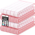 Homaxy Premium Cotton Kitchen Towels 16"x 28", Large Natural Ring Spun 390 GSM Dish Towels, Super Absorbent Terry Kitchen Hand Towels, Soft Tea Towels with Hanging Loop, Pink Check Design, 4 Pack