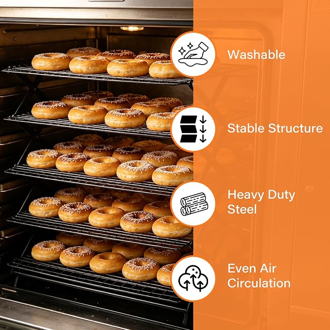 5 Tier Upgraded Collapsible Cooling Rack with Adjustable 3 Setting Design, Stackable Baking Rack with Clean Brush, Roasting Cooking Drying Wire Cooling Rack for Cookies Baking Roasting ＆ Grilling