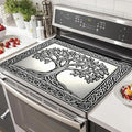 HOMETITUTE Tree of Life Stove Top Cover for Electric Stove Silver Embossed Celtic Design Dish Drying Mat 28x20 Inch Decorative Kitchen Protector Fit Under Coffee Maker