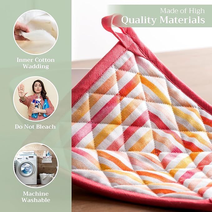 Maison d' Hermine Pot Holders 100% Cotton Heat Resistant Potholders 8" x 8" Hot Pads with Loop BBQ Cooking Baking Gifts for Mothers Day Handling Hot Pans Spring/Summer (Pack of 1, Summer Maze)